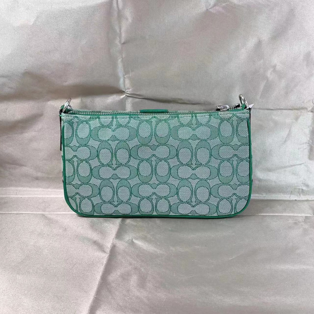 Coach C8306 Lonnie Baguette In Signature Jacquard In Green Coach C8306 Lonnie Baguette In Signature Jacquard In Green